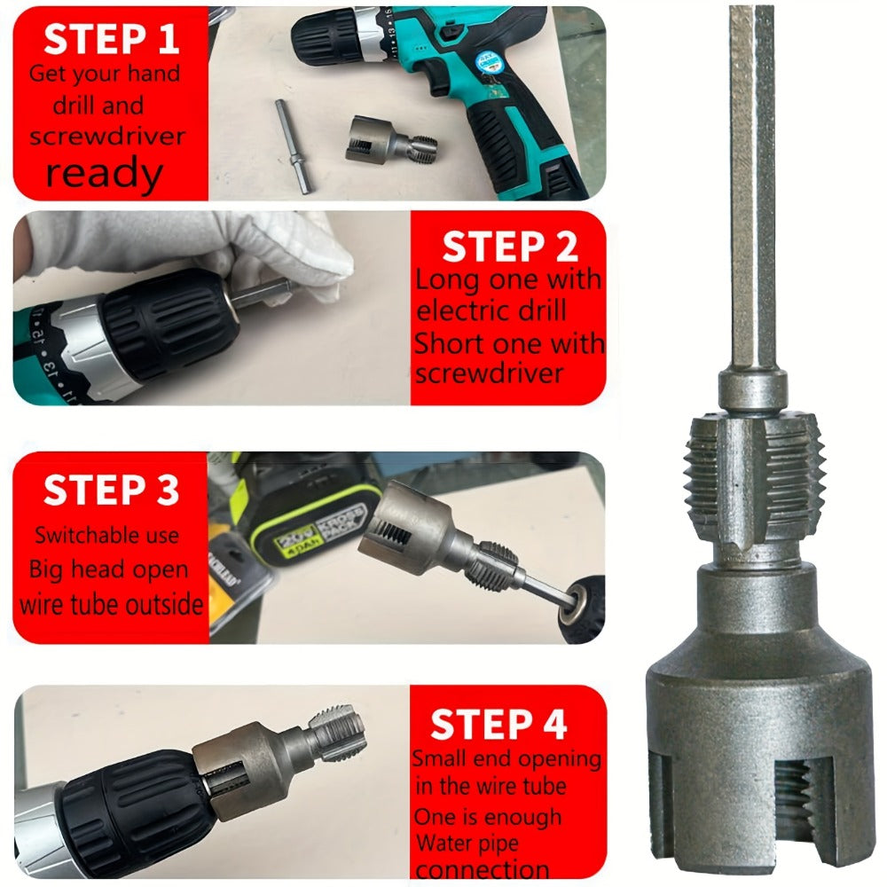 Pipe Thread Cutting Tool ¨C High-Speed Steel Electric Drill Compatible PVC & Steel Pipe Threader, Inside & Outside Threading for 1/2¡± & 3/4¡± Pipes, Professional Plumbing & DIY Kit