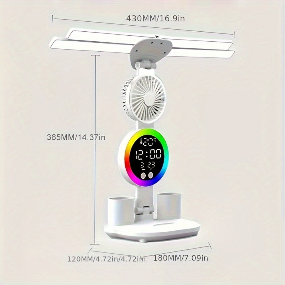 LED Desk Lamp with USB Touch Control Adjustable Brightness Color Changing Built-In Fan Night Light Eye-Caring for Home Office Dorm Study Multi-Angle