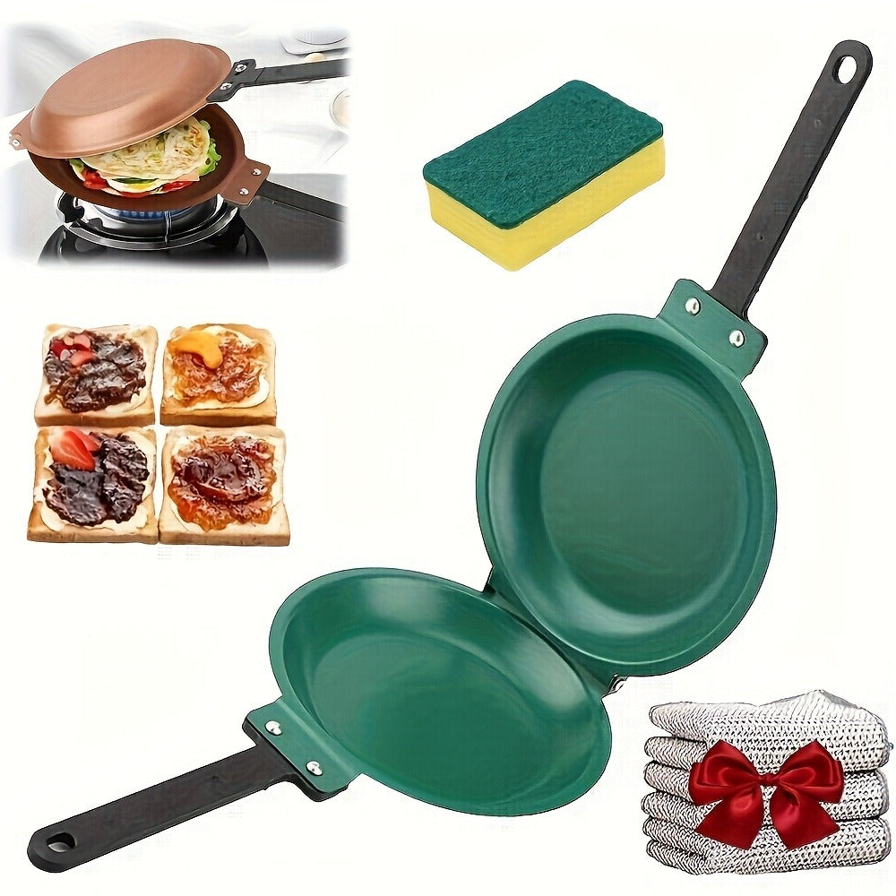 Reversible Non-Stick Pancake Skillet ¨C Foldable Stainless Steel Flip Pan for Fluffy Pancakes, Omelettes & Frittatas | Dual-Sided Coating Dishwasher Safe Breakfast Cookware Pan