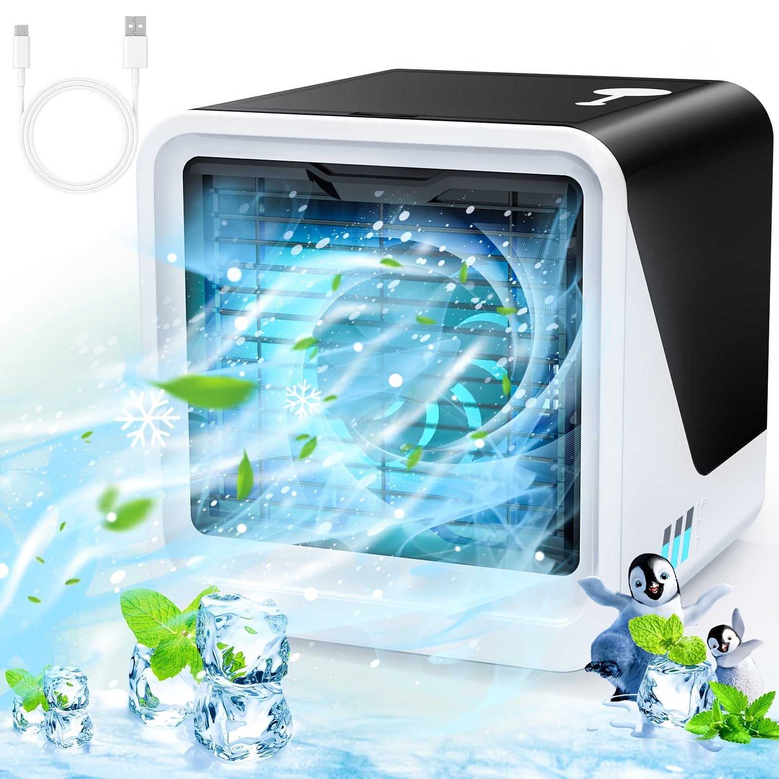 Portable Mini Air Conditioner Fan | Personal Evaporative Cooler with 3-Speed Settings & Timer, Quiet Desktop Cooling Fan for Room, Home, Office & Car Use ¨C USB Powered, Compact Design