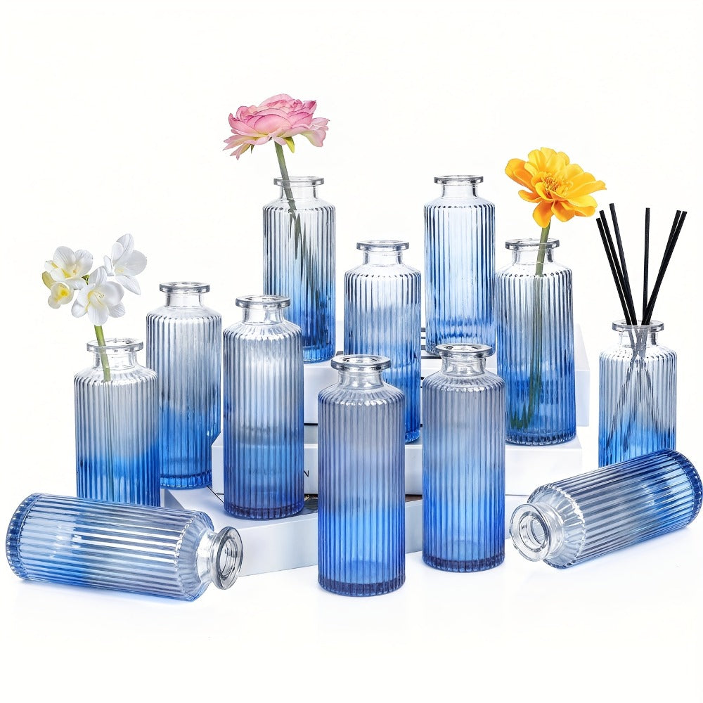 Mini Bud Vases Set - Modern Striped Clear Glass Flower Vases for Wedding Centerpieces, Birthday Party, Anniversary, Home Table Decor, Multiple Sizes 12/24/36 Pcs
