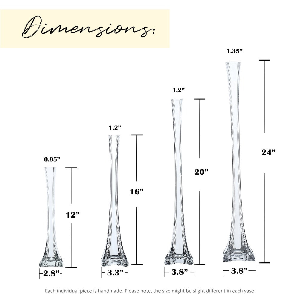 Eiffel Tower Vase Pack of 12 ¨C Tall Glass Flower Vases for Wedding Centerpiece, Event Table Decor, Floral Arrangements & Party Decoration, Clear Black White, 12¡± 16¡± 20¡± 24¡± Sizes