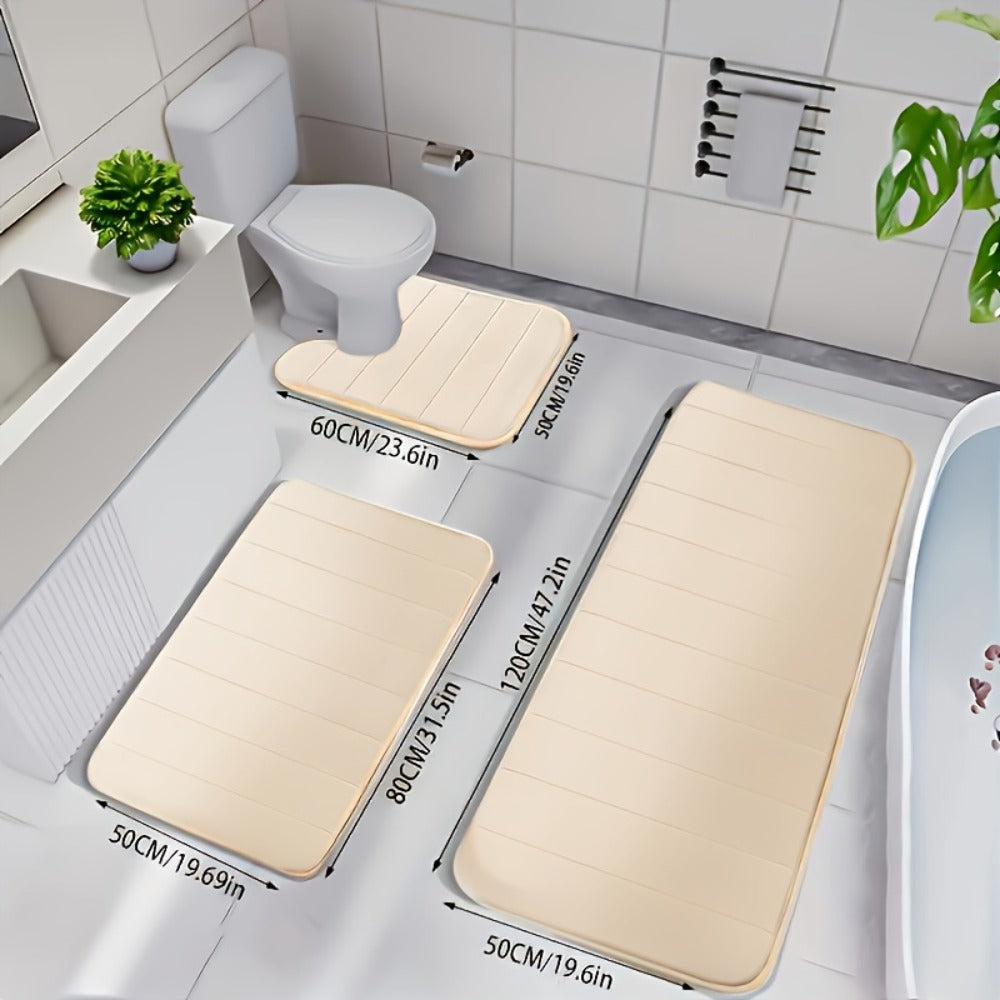 Memory Foam Bath Mat Set 3-Pack Non-Slip Soft Plush Absorbent Bathroom Rug for Shower Kitchen Bedroom Indoor Use