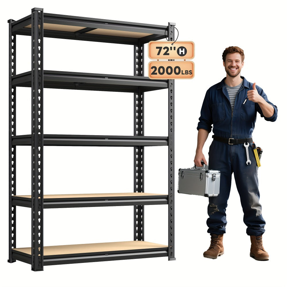 Heavy Duty 5 Tier Metal Shelving Unit Adjustable Up to 3000LBS for Garage Workshop Commercial Storage Rack No Bolt Easy Assembly Black