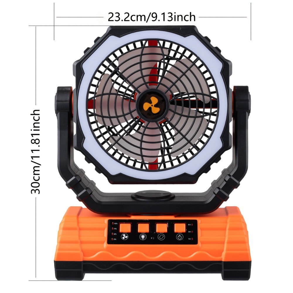 Camping Fan 20000mAh Battery Powered with 4 LED Lantern - Dual Motor 4-Speed Portable Outdoor Fan with Hook & Remote Control | Desktop Fan for Tent, Power Outage & Construction Site