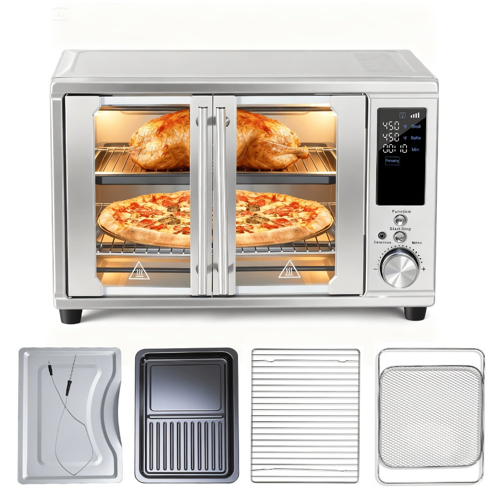 Air Fryer Toaster Oven Combo 29.6QT XL with Smart Probe, 12-in-1 Digital Countertop Oven, Stainless Steel, 7 Accessories, Rotisserie, 450¡ãF Rapid Heat, Large Family Size