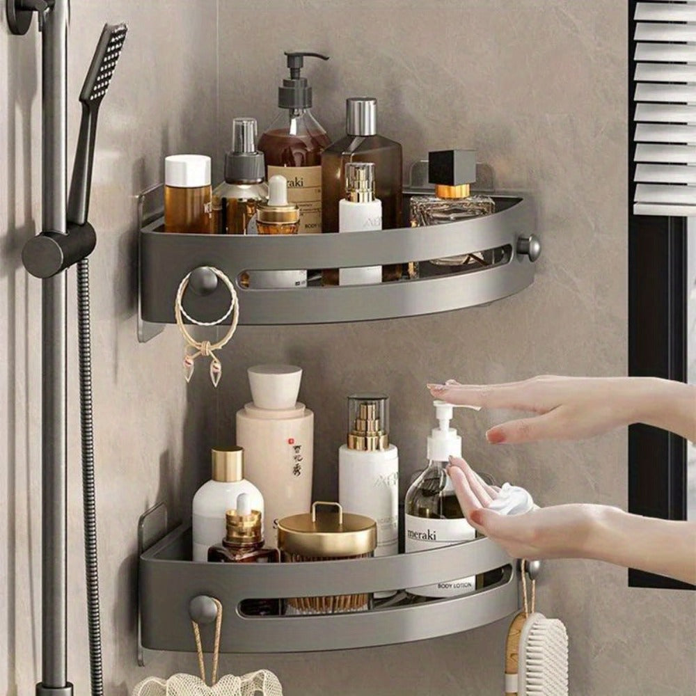 Corner Shower Shelf 2-Layer Nail-Free Bathroom Caddy ¨C No Drill Plastic Shampoo Holder & Organizer for Shower, Bathtub & Bathroom Wall | Drainage Design, Strong Load-Bearing