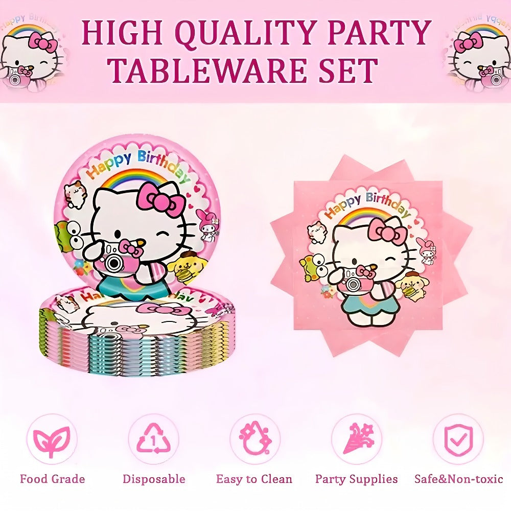Hello Kitty Birthday Party Decorations 139-Piece Set ¨C Sanrio Pink Tablecloth Dinnerware Balloon Kit for Girls Kids Party Supplies Complete Bundle