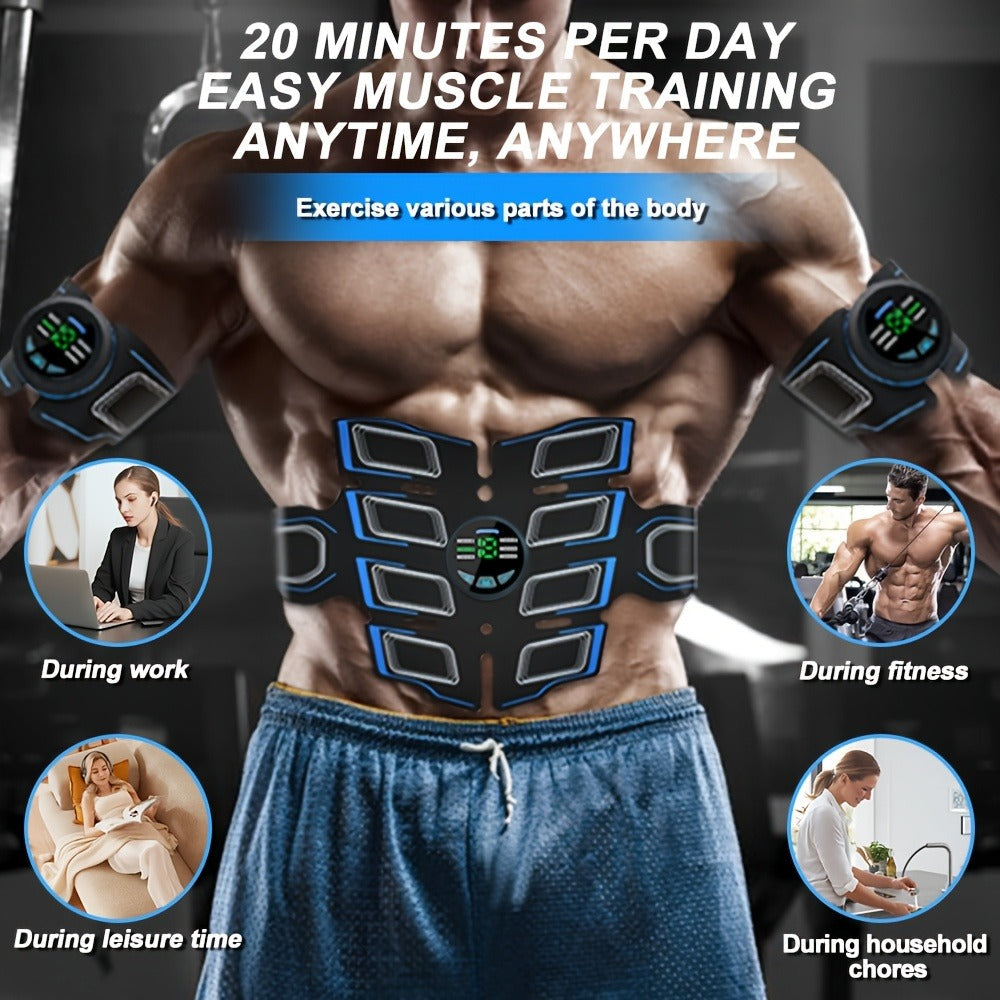 EMS Abs Stimulator Waist Belt Portable Abdominal Muscle Toner Electric Trainer Adjustable Modes Intensity for Abdomen Arms Legs Home Gym Fitness Equipment Gift