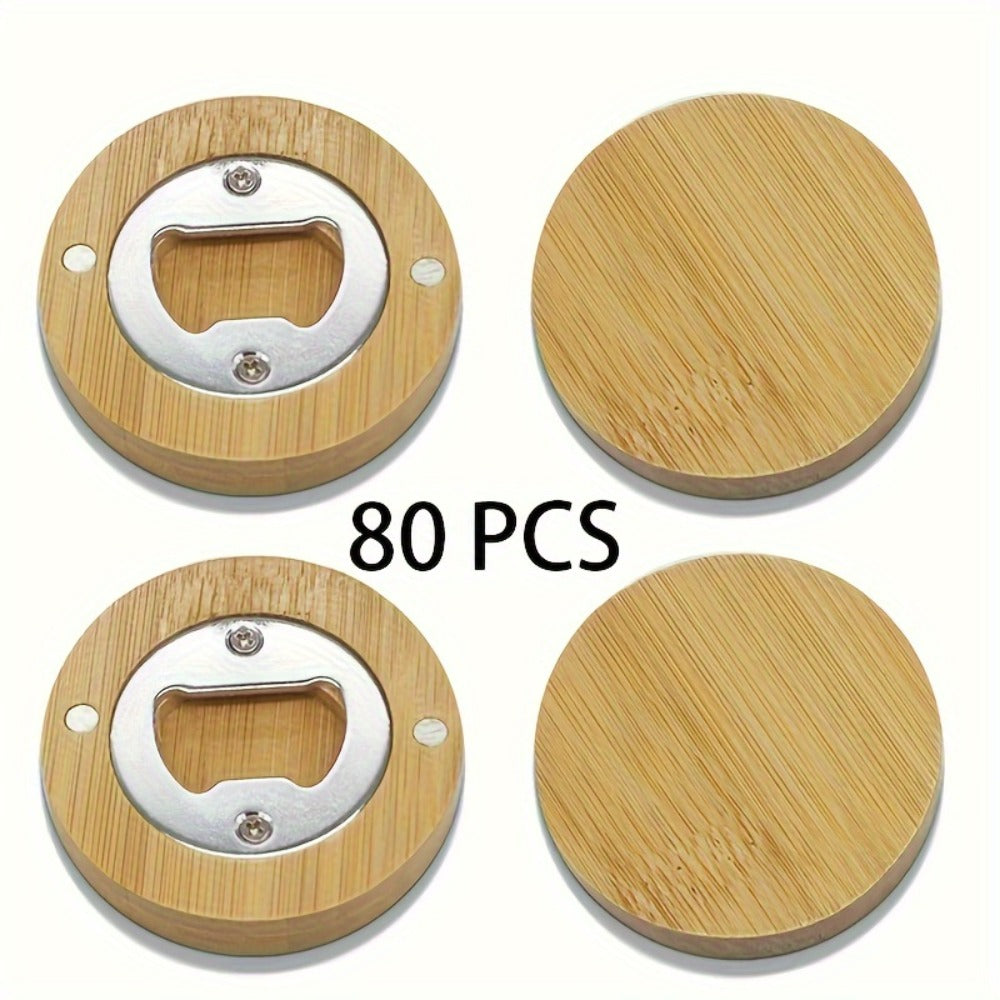 Bamboo Magnetic Bottle Opener Bulk 20 40 80 160 Pack - Round Fridge Magnet Blank Bottle Opener for Wedding Favors Party Gifts Kitchen Decor | Customizable DIY Guest Favors Bridal Shower