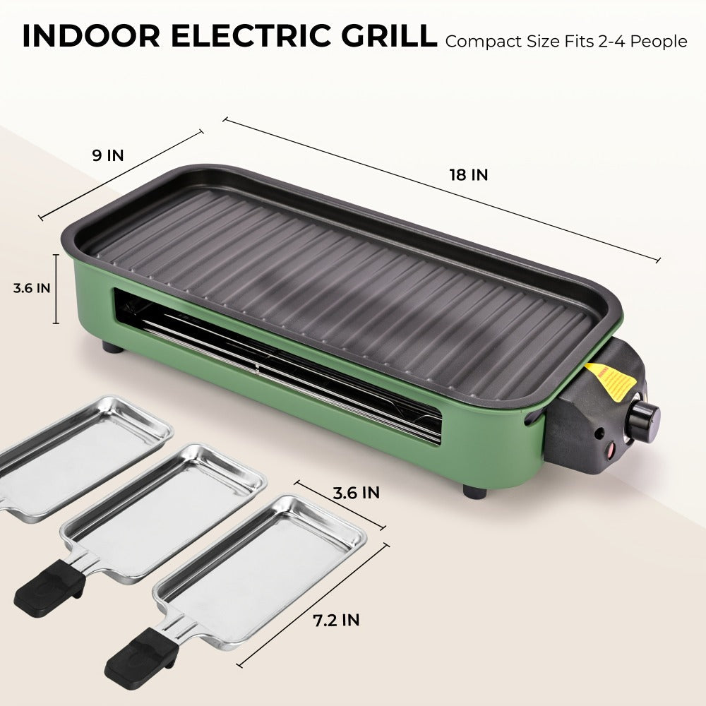 Indoor Electric Smokeless Grill 1500W ¨C Raclette Table Grill with 3 Mini Pans, 16x9¡± Non-Stick Detachable Plate, Dishwasher Safe, Portable for Home Kitchen