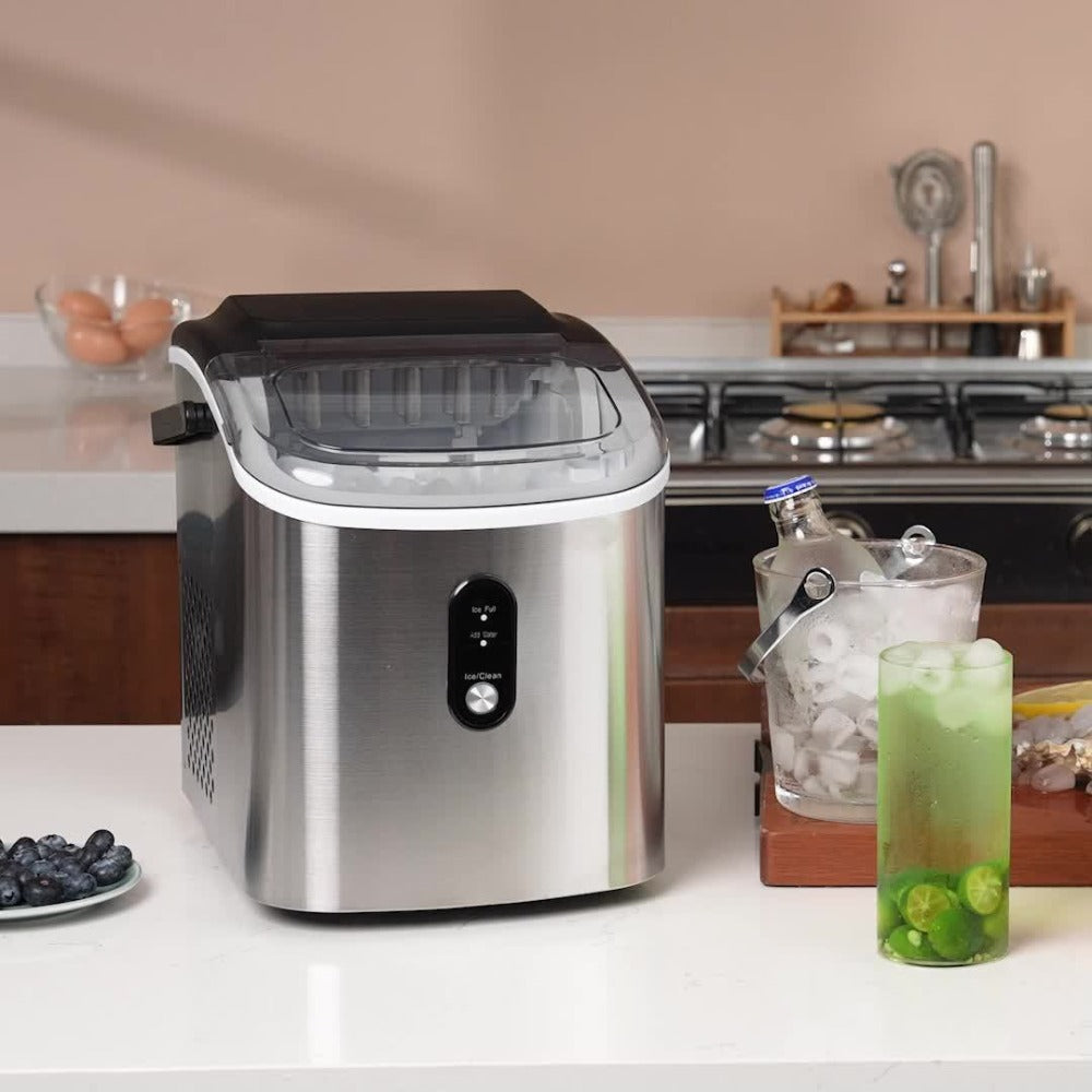 Portable Ice Maker Countertop ¨C Bullet Ice Machine 26-29 Lbs Daily, 9 Ice Cubes in 6 Mins, Self-Cleaning, Quiet Under 45dB, with Handle, Basket & Scoop, for Home, Kitchen, Camping & RV