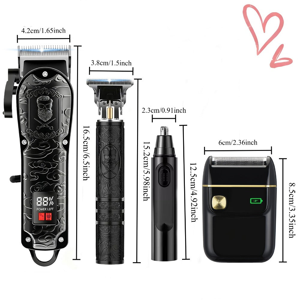 Electric Grooming Kit Foil Shaver Beard Trimmer & Nose Ear Hair Trimmer Set with LCD Power Display - Rechargeable 2 to 4 Piece Sets for Home, Travel & Car, Perfect Gift for Men, Husband & Father