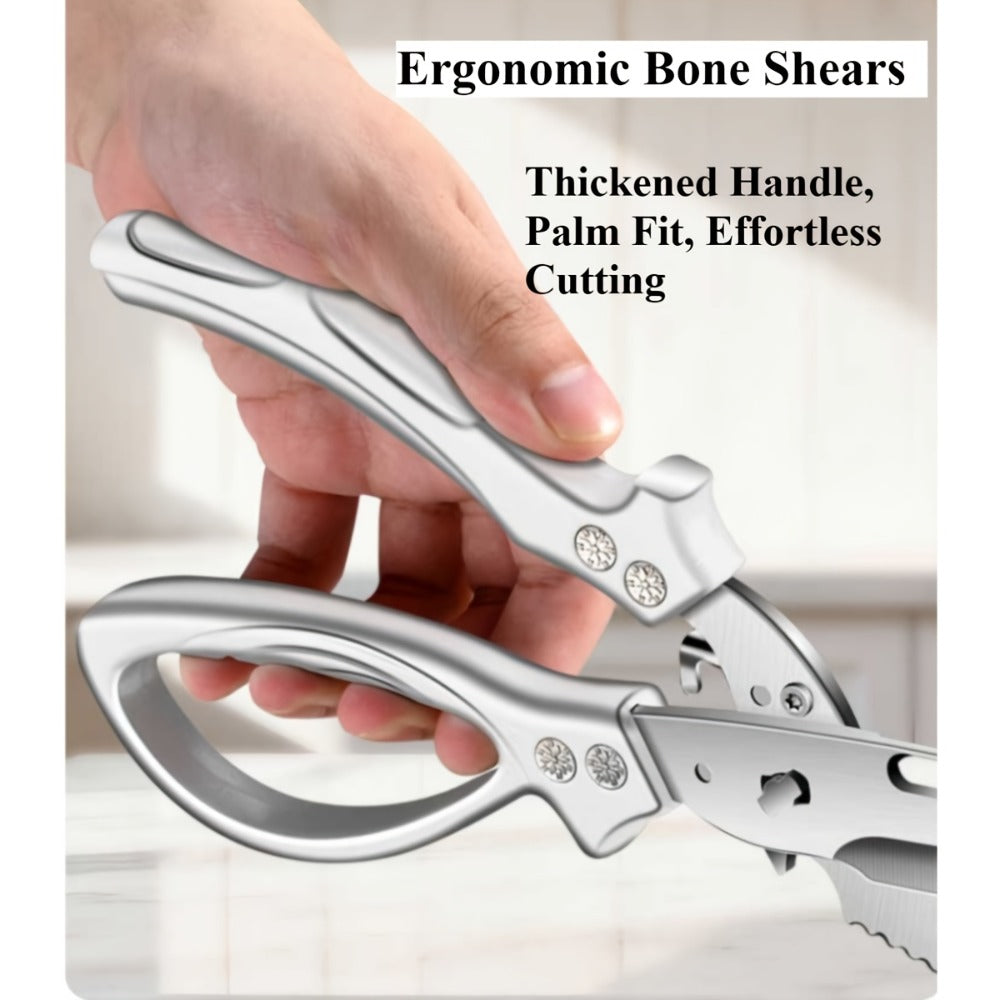 Kitchen Scissors Heavy Duty Stainless Steel | 3CR Multipurpose Cooking Shears for Chicken Bone Meat Vegetables Fruits Herbs with Seat Belt Lock Labor-Saving Handle