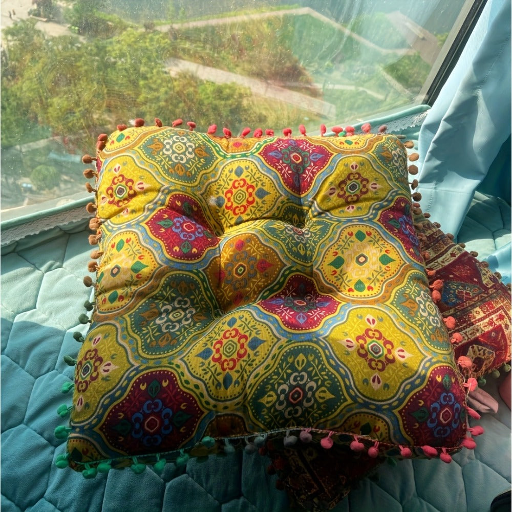 Meditation Floor Cushion Thick Soft Bohemian Moroccan Design Linen Cover Round Pad for Living Room Bedroom Office Yoga Mindfulness Boho Home Decor