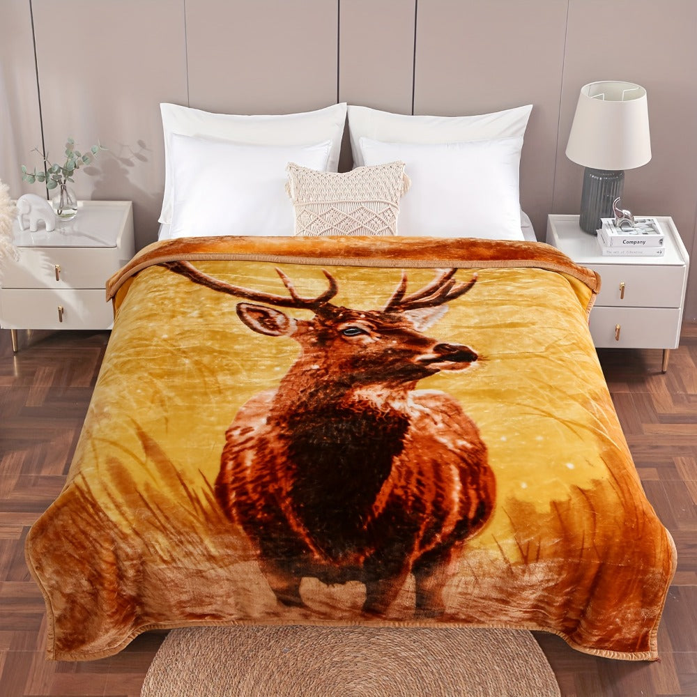 Reversible Plush Blanket 2-Ply 520GSM Milk Velvet - Soft Warm Queen King Size Blanket with Vibrant Animal & Floral Designs, All-Season Bed Couch Throw