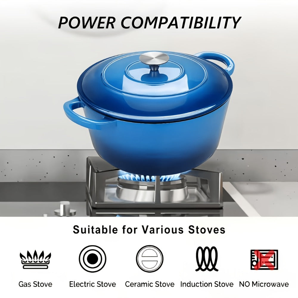 Enameled Cast Iron Dutch Oven with Lid & Dual Handles, Non-Stick Enamel Coated Heavy Duty Cookware for Bread Baking, Braising & Slow Cooking, Superior Heat Retention, Orange, Red & Blue