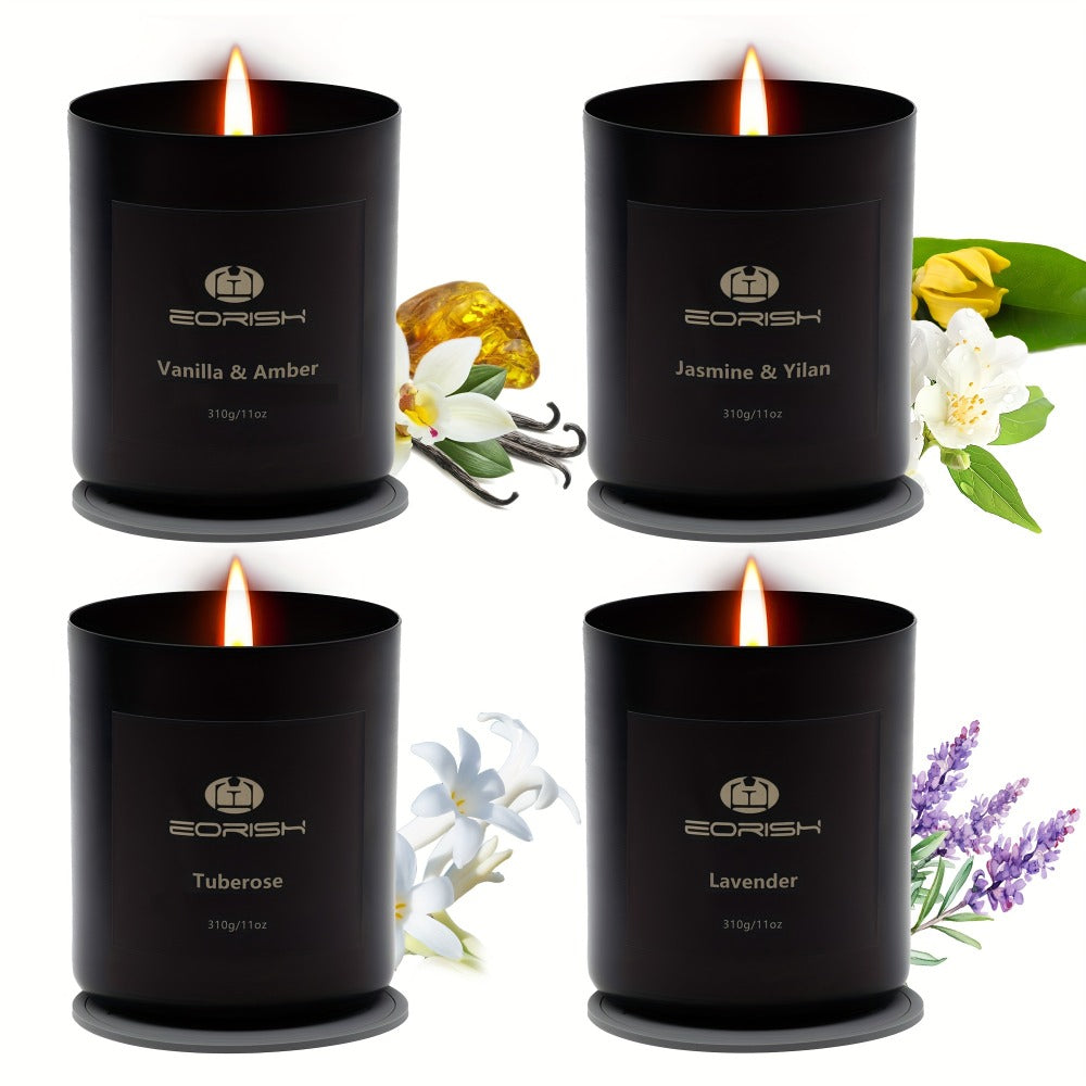 Scented Candle Gift Set 4 Candles 44oz with Crystal Stone Accents and 4 Heat-Resistant Coasters 70Hr Burn Lavender Jasmine Vanilla Amber Tuberose for Women Men Birthday Christmas Mothers Day Spa Gift