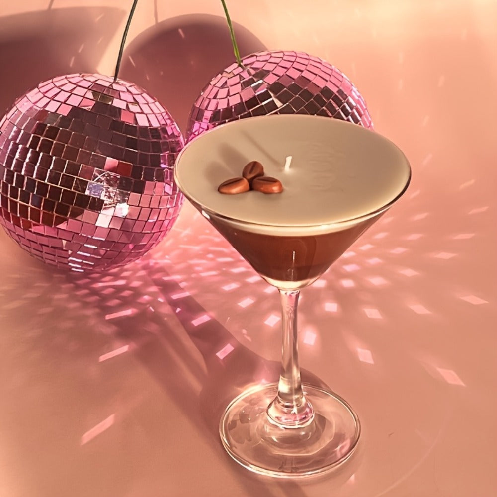 Coffee Martini Scented Candle ¨C Soy Wax Espresso Cocktail Candle with Coffee Bean Embellishment & Glitter, 12+ Hour Burn, Unique Birthday Gift, Valentine's Day, Mother's Day & Teacher Appreciation Gift for Candle Lovers