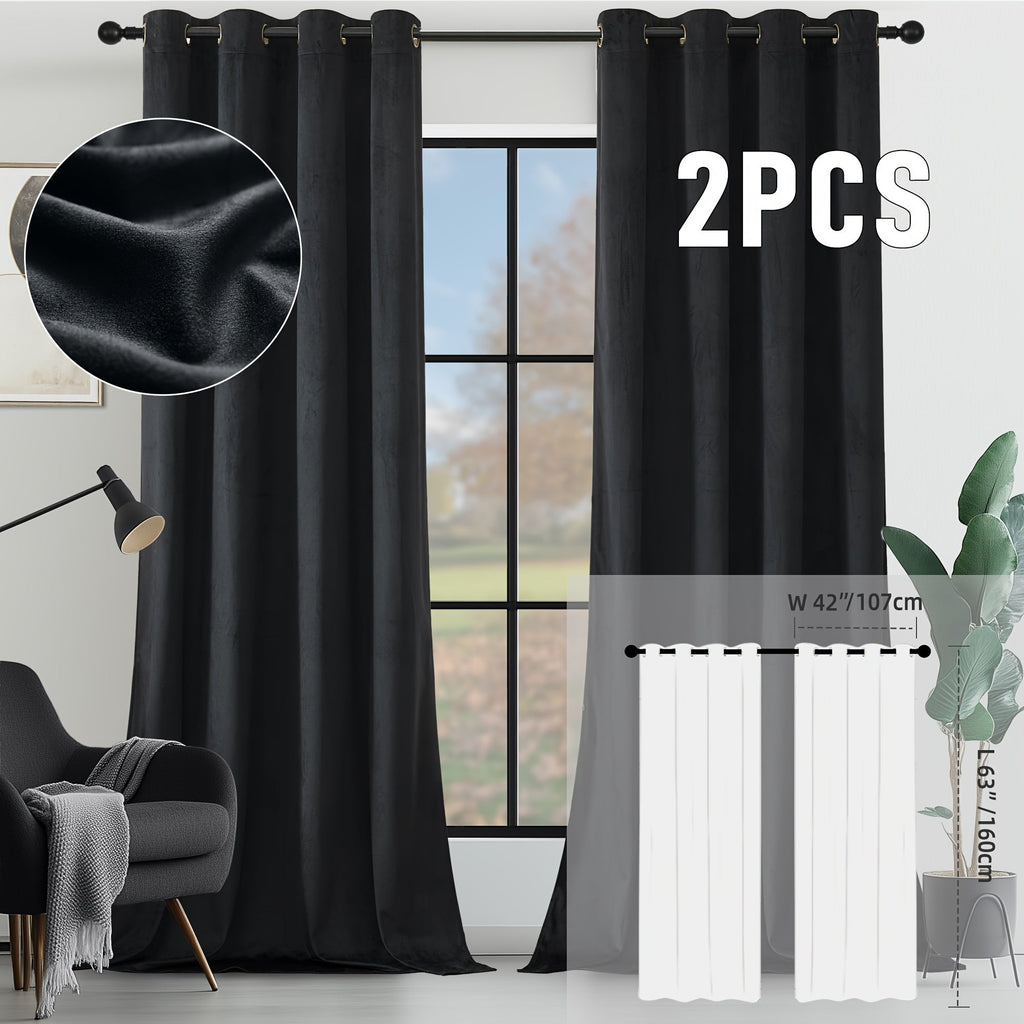 Velvet Room Darkening Curtains 2 Panels | Grommet Top Thermal Insulated Soundproof Blackout Curtains for Living Room Bedroom, Soft Solid Color Vintage Window Drapes