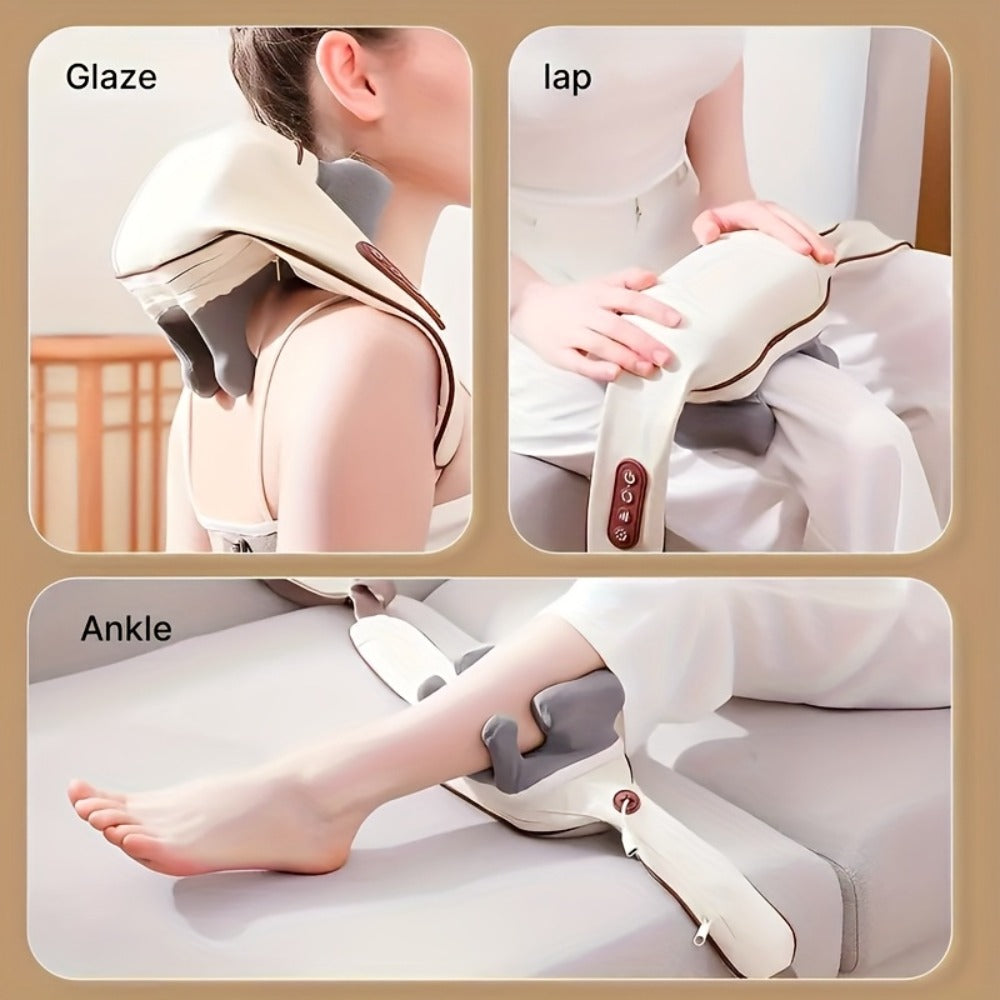Neck Shoulder Massage Pillow 8D Deep Kneading Wireless Electric Back Massager Simulates Human Hands for Neck Shoulder Back Pain Relief Gift for Women Men