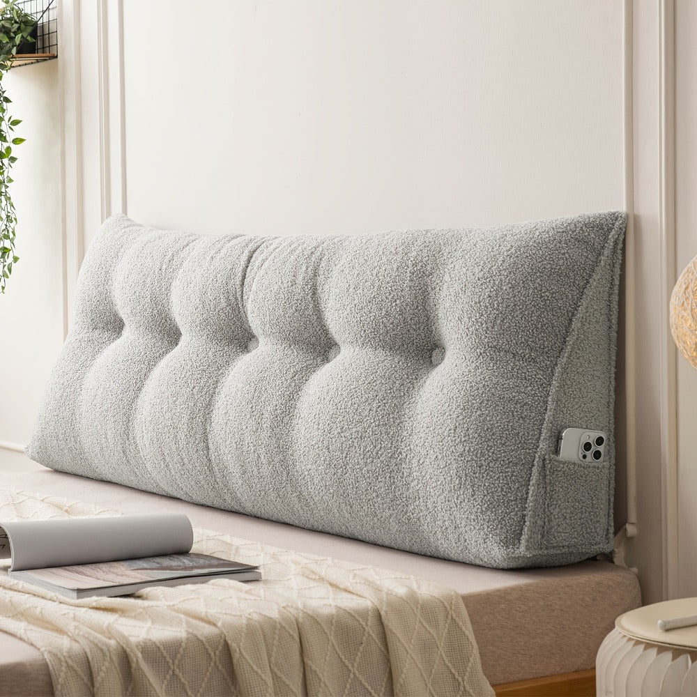 Bed Wedge Pillow Headboard Pillow with Side Pockets Removable Washable Cover Teddy Velvet Reading Pillow Twin Queen King