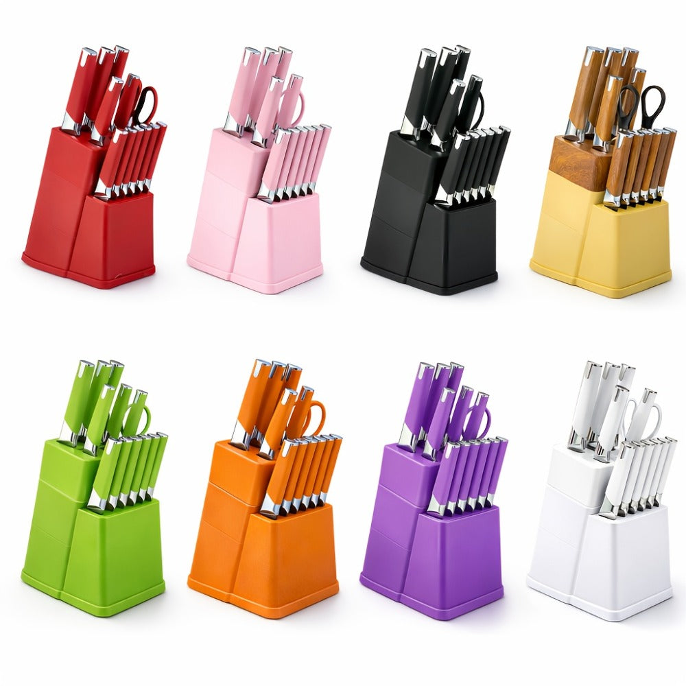 13-Piece Kitchen Knife Set with Block, Chef Bread Steak Knives Scissors Stainless Steel Colorful Cutlery Gift Set with Knife Holder