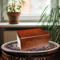 Wooden Jewelry Box with Lock Handcrafted Vintage Wood Storage Chest Hinged Lid Key Lock Multipurpose Organizer Keepsakes Home Office Decor 11x8.5x5.25 Inch