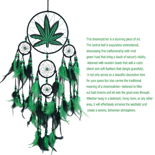 Bohemian Dream Catcher with Feathers & Leaf Embroidery ¨C Boho Wall Hanging Decor for Bedroom, Bedside, Cabin & Living Room ¨C Handcrafted Woven Dreamcatcher Gift for Women and Men