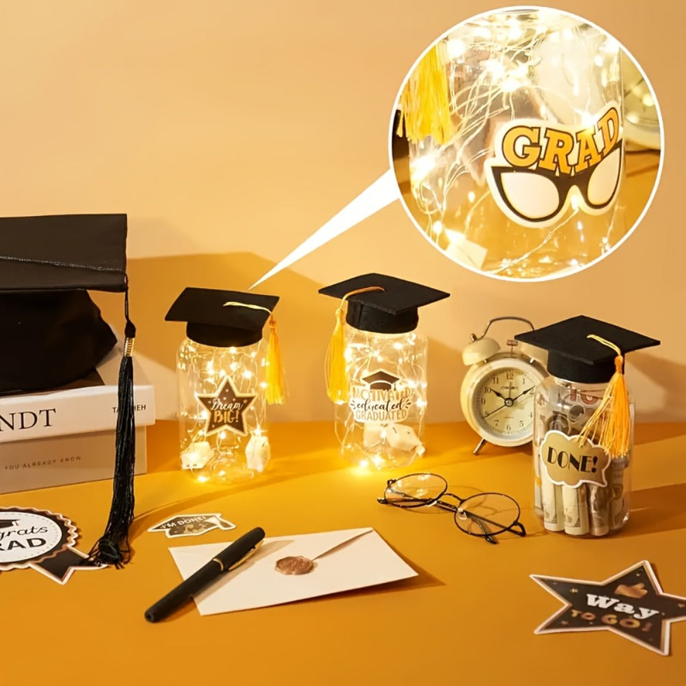 Graduation Gifts Lighted Jars 2026 Set of 8 with Graduation Stickers Party Decorations Mason Jar Lights Keepsake Gift for Her Him High School College Grad