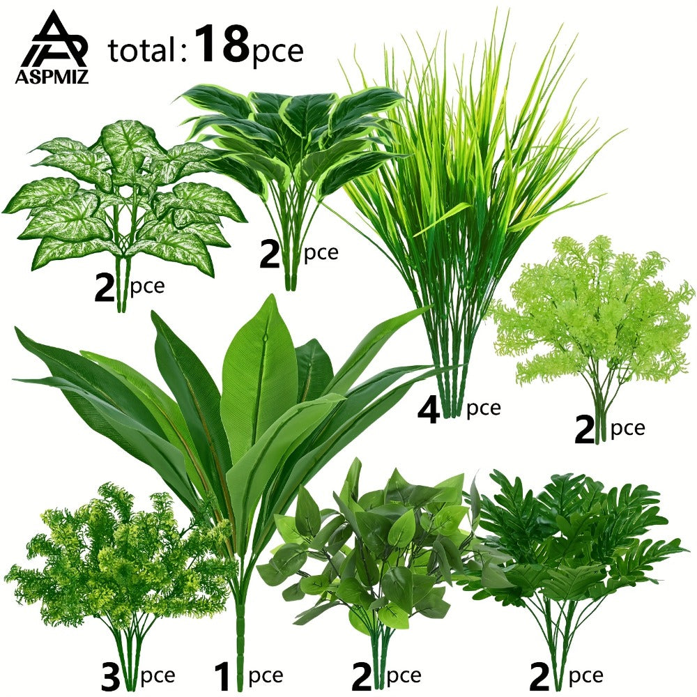 18 Pack UV Protected Artificial Boxwood Stems Faux Greenery Decor