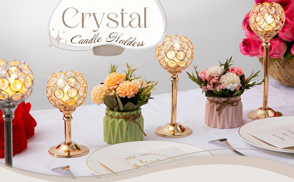 Crystal Candle Holders Set of 3 - Windproof Glass Taper Candle Holder for Wedding Table Centerpiece, Home Decor, Holiday Dinner, Birthday Gift