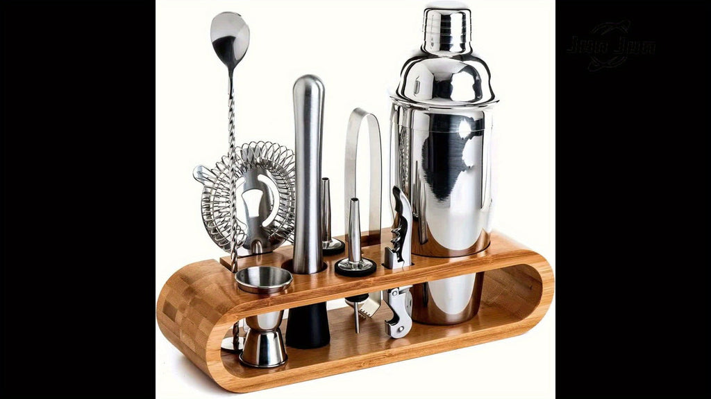 Bartender Set 10-Piece Stainless Steel Cocktail Shaker Bar Tool Kit with Bamboo Stand Home Bar Accessories Housewarming Father's Day Gift