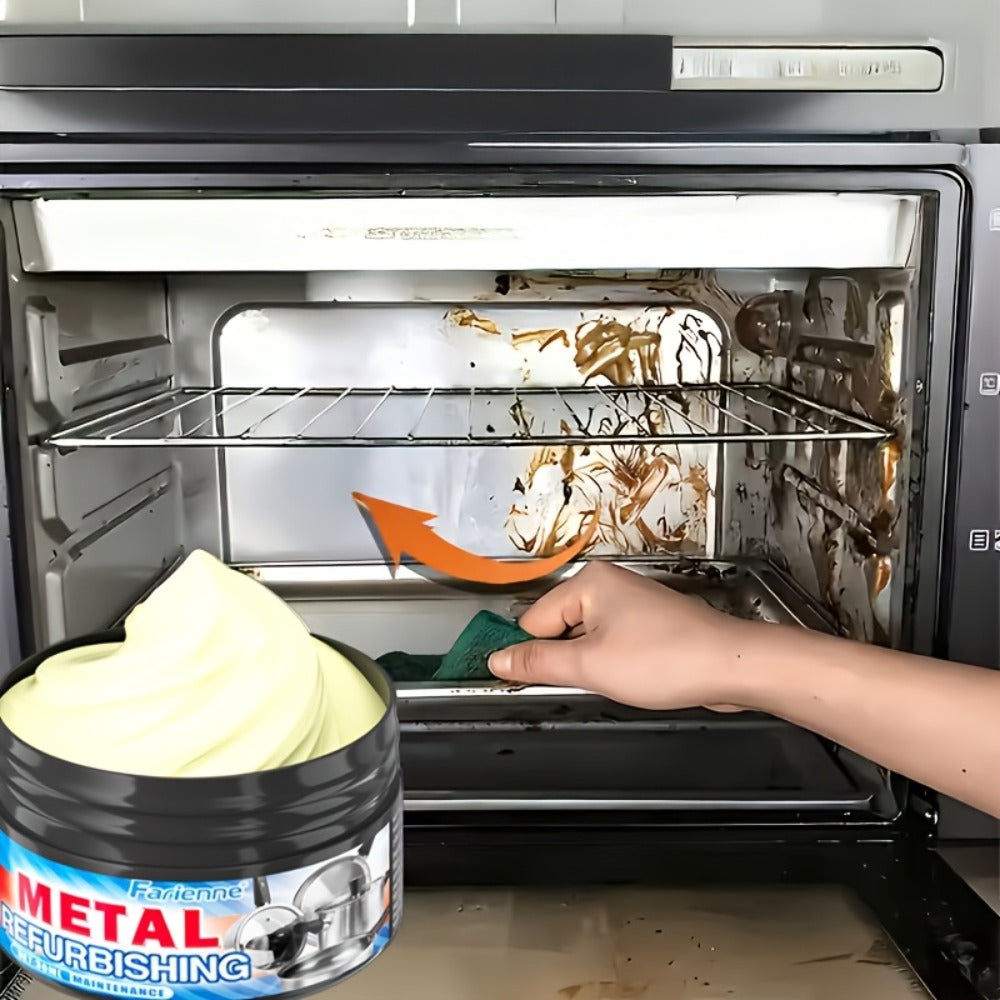 Heavy Duty Oven and Cookware Cleaning Paste with Frosted Sponge 1.01oz - Quickly Removes Stubborn Scorch Marks Grease & Oil from Pots Pans Stoves Ovens & Metal Surfaces, Metal Polishing Paste Kitchen Cleaner