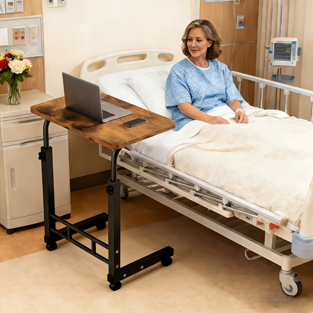 Overbed Table Adjustable Height ¨C Hospital-Grade Nursing Bedside Table with Independent Storage Compartments for Elderly & Patient Care | Portable Auxiliary Tray Table, 8 Colors