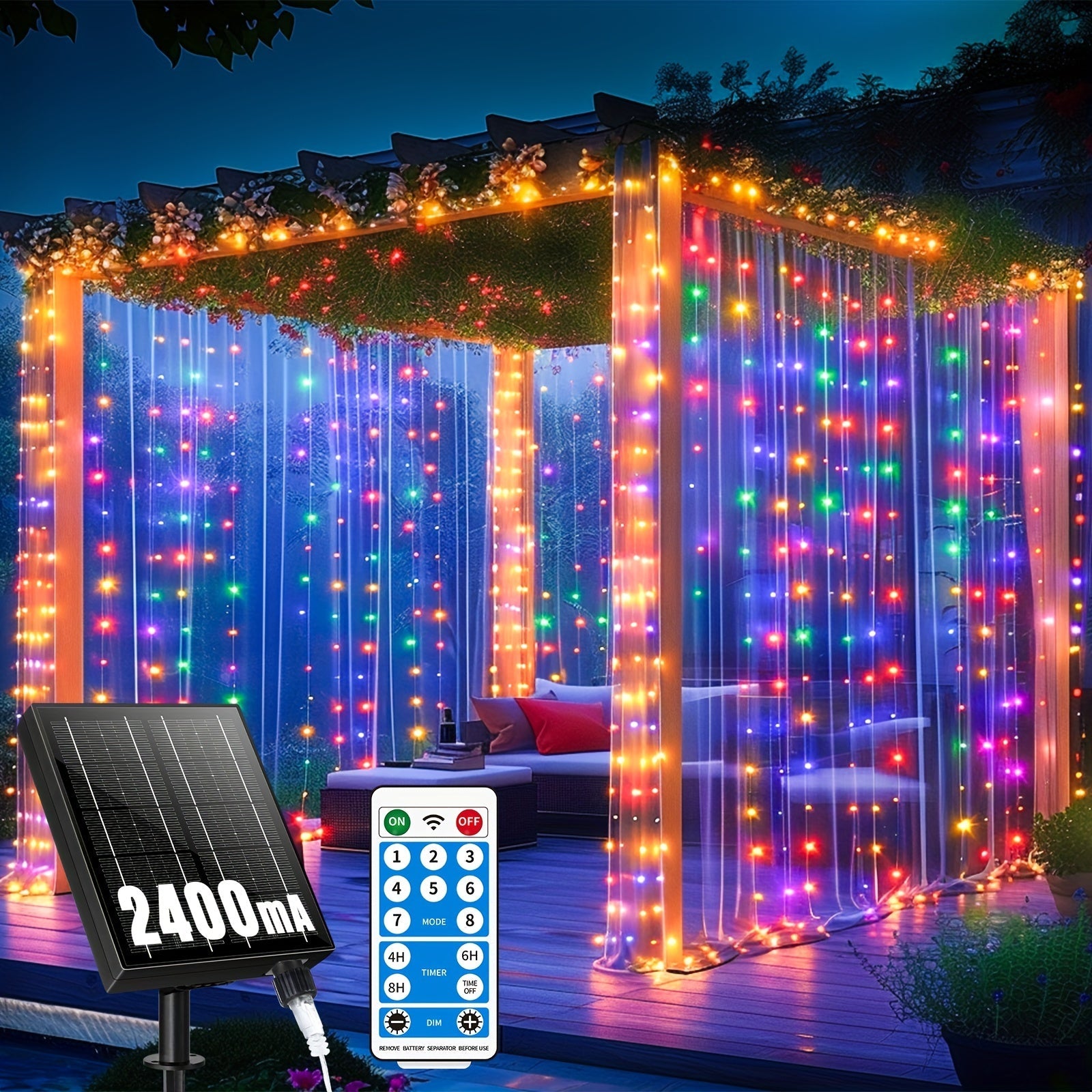 Solar String Lights Outdoor 300 LED Waterfall Fairy Lights, USB Rechargeable with Remote Control, Twinkling Warm White Color White, for Patio Gazebo Garden Backyard Tree Wedding Party Decoration