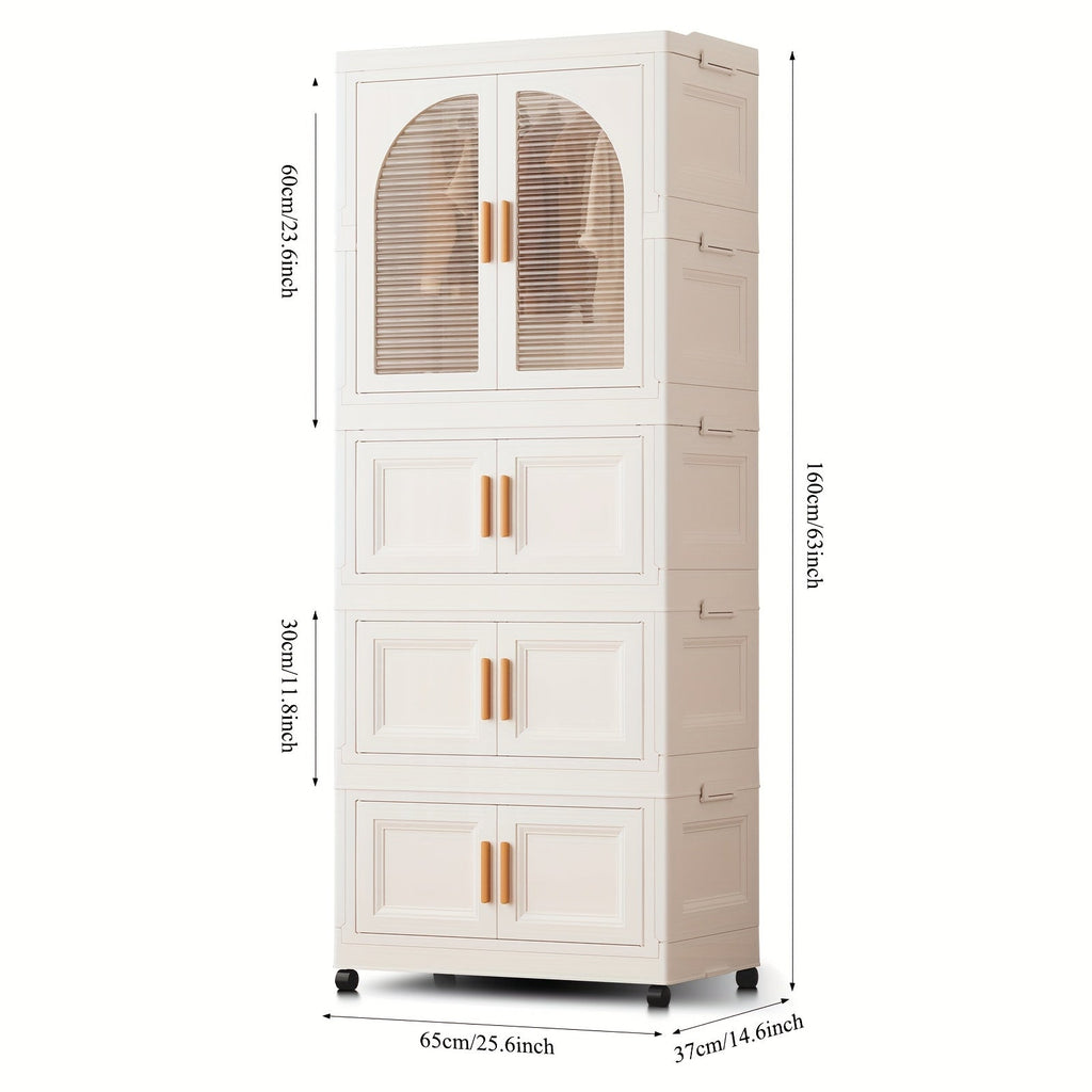 Folding Wardrobe Storage Cabinet on Wheels with Magnetic Door, Hanging Rod & Shelves ¨C 25.6¡± Wide Portable Closet Organizer