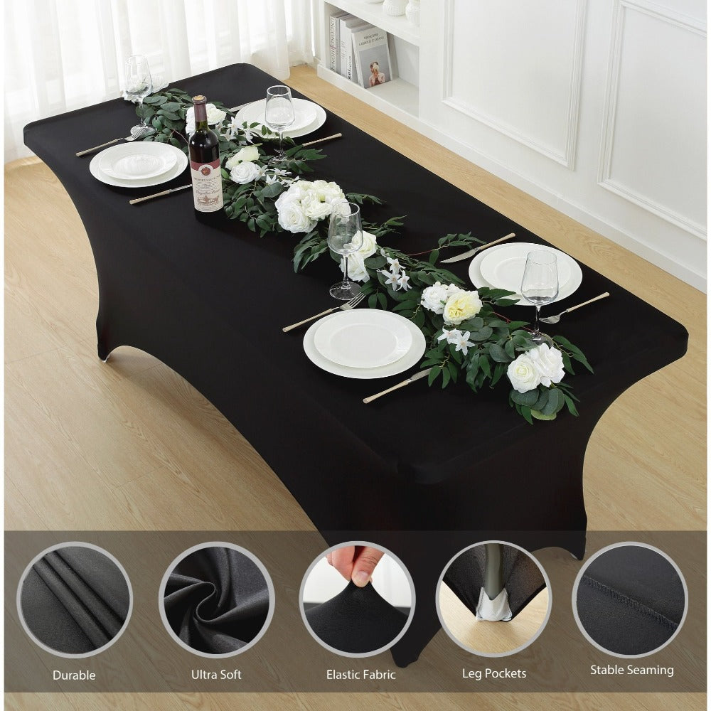 Spandex Tablecloth Stretch Table Cover Fitted Rectangle Table Cloth for Wedding Party Event 3/5pcs White Black