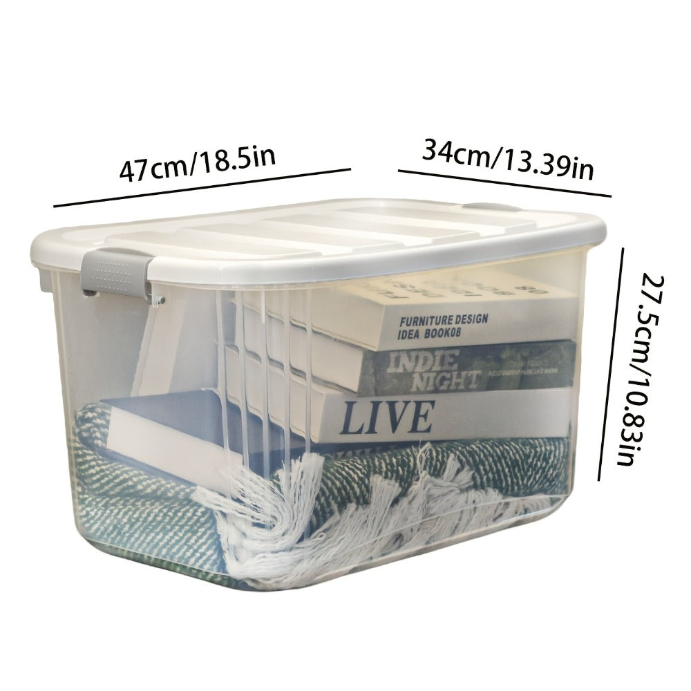 Stackable Storage Bins with Lids 4 Pack Clear Plastic Lidded Containers 46QT Large Organizer Boxes for Pantry Kitchen Bathroom Office Bedroom Closet Garage Seasonal Holiday Storage