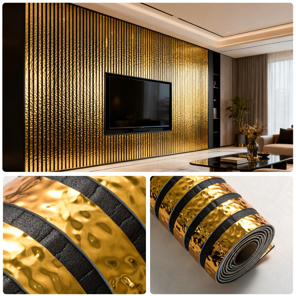 Luxury Mirror 3D Wallpaper Roll Self Adhesive Peel and Stick PVC Vinyl Film Grid Vertical Stripe Pattern for TV Wall Sofa Background Bedroom Living Room Decor Mirror Gold Silver Water Wave