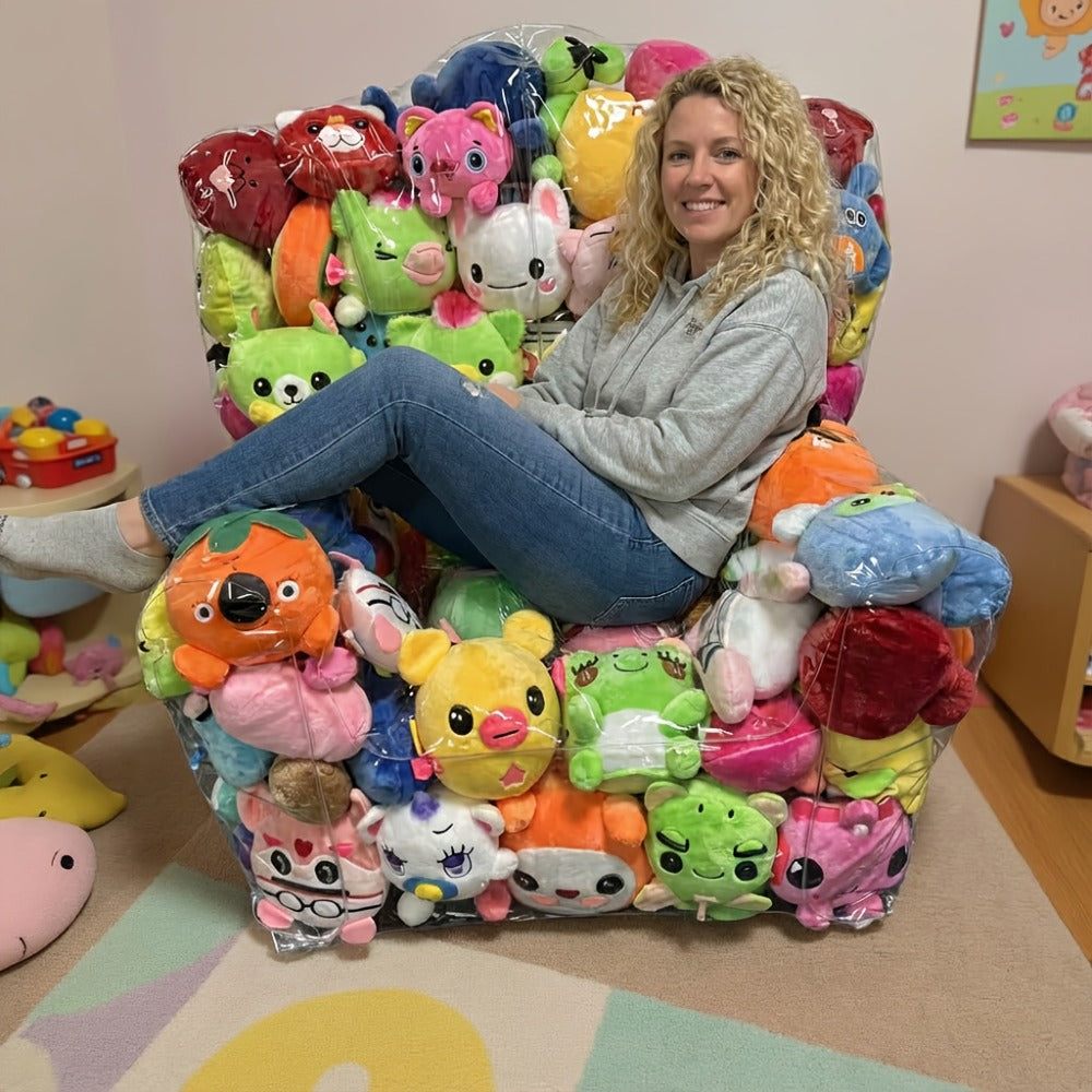 Large Transparent Plush Toy Storage Bag with Zipper Closure Stuffed Animal Organizer Bean Bag Chair Cover Openable Filling 100x90cm Clear Display Bag