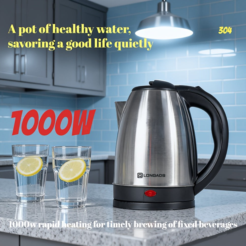 Electric Kettle Stainless Steel 2L Large Capacity - 1000W Fast Boiling Water Kettle with Seamless Interior Safe Odor-Free Design for Family Kitchen Gatherings 67.63oz Black