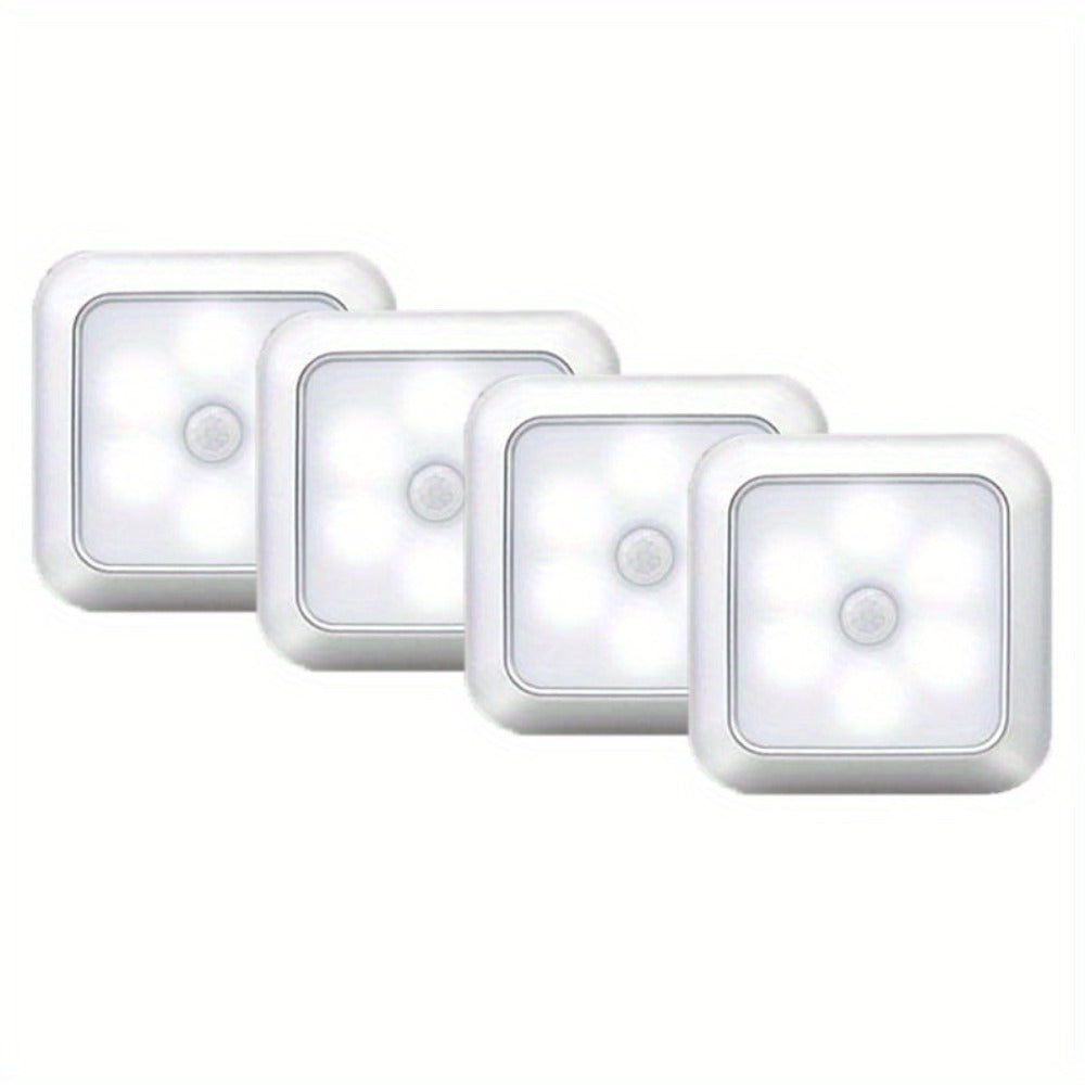 LED Night Light 4 Pack Motion Sensor Battery Powered Dusk to Dawn Smart Sensor Compact Nightlight Wall Mount Freestanding for Bedroom Bathroom Toilet Stairs Hallway Cool White