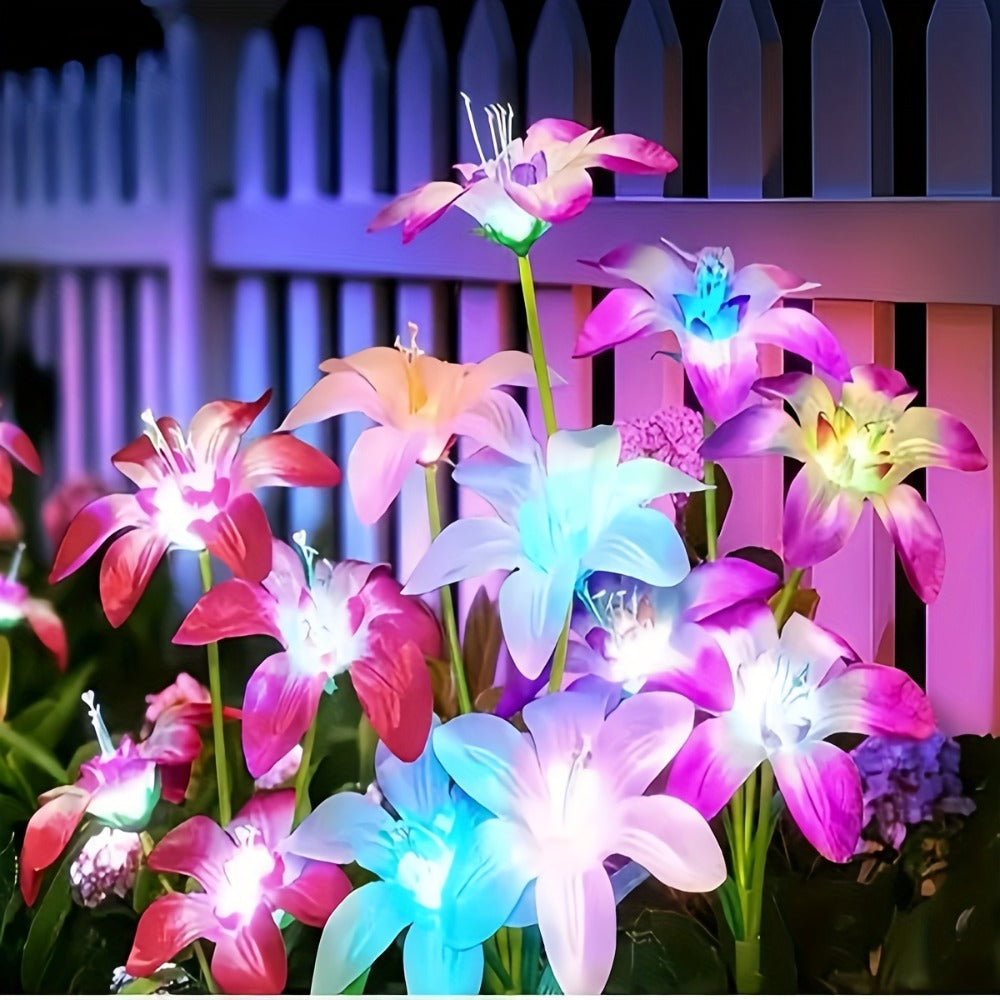 Solar Garden Lights Blooming Lily Flower | 7 Color Changing LED | Waterproof Outdoor Solar Stake Lights | Yard Patio Pathway Gravestone Decor | 2 4 12 Pack Solar Flower Lights