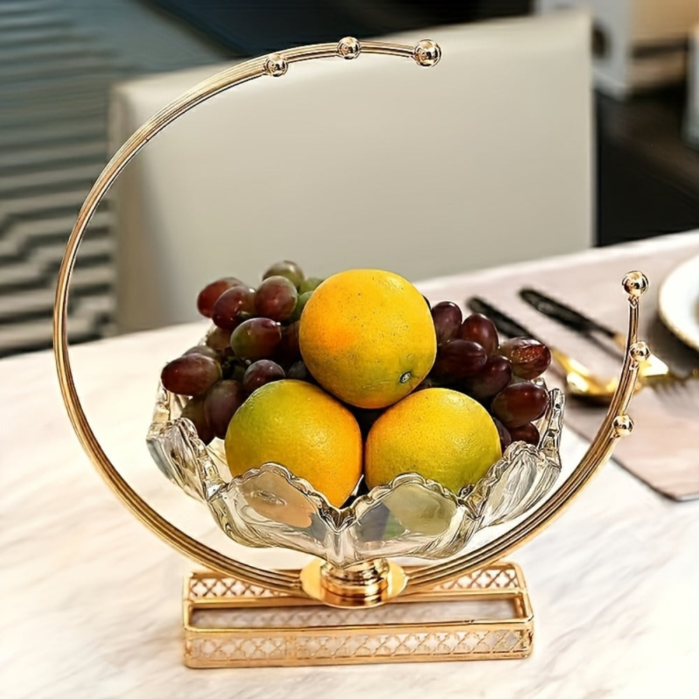 Glass Fruit Bowl Decorative Serving Tray - Modern Minimalist Centerpiece for Living Room, Dining & Kitchen | European Luxury Style Home Decor, Party Display for Thanksgiving, Christmas & New Year