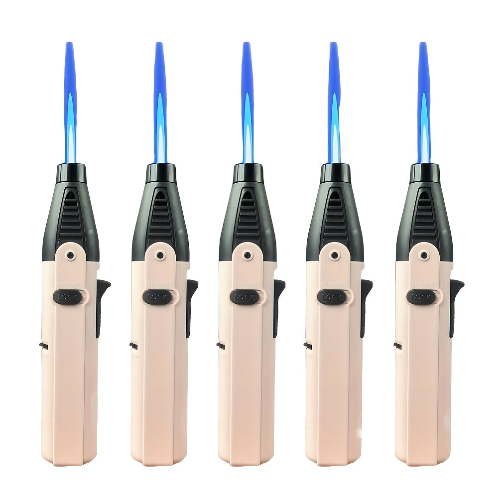 Windproof Torch Lighter 5 Pack Outdoor Butane Gas Lighter Set 1300 1800 Degree Blue Flame Safety Lock Gift Box Camping BBQ Candle Fireplace Butane Not Included