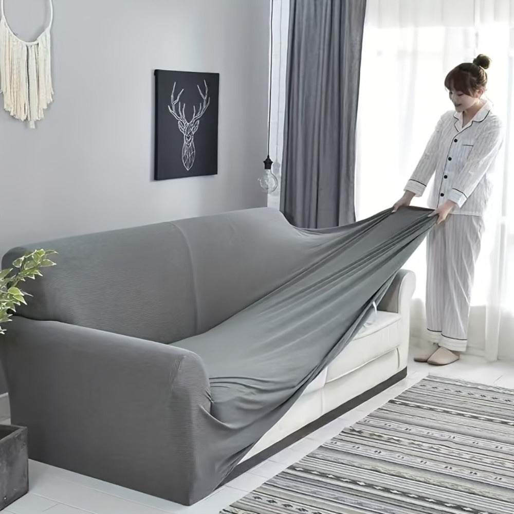 Elastic Anti-Slip Sofa Cover - Stretch Pet Friendly Couch Slipcover with Cat Paw Protection, Easy Care Fabric for Living Room Bedroom Office, 7 Colors 1-4 Seater