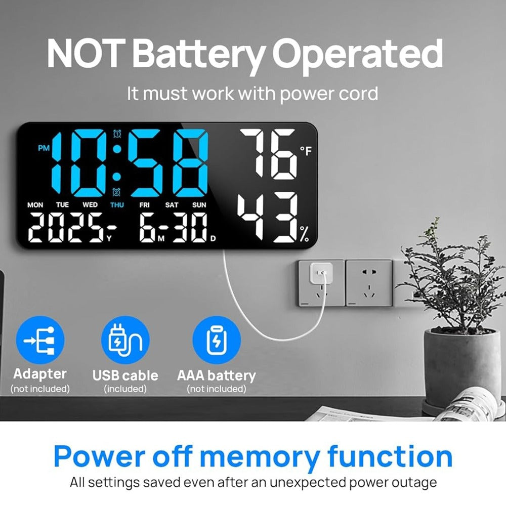 Large Digital Wall Clock with Remote Control ¨C 14.6¡± LED Display Dual Alarm Clock with Night Light, Temperature, Humidity, Date & Week ¨C RGB Color-Changing Bedroom & Living Room Clock Gift for Elderly