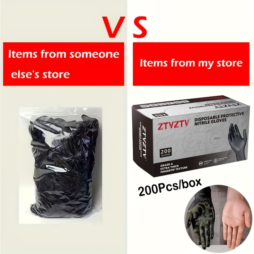 Black Nitrile Disposable Gloves 200 Pack S/M/L/XL, Latex-Free Chemical Resistant Industrial Grade Gloves for Cleaning Tattooing Painting Car Washing Dishwashing
