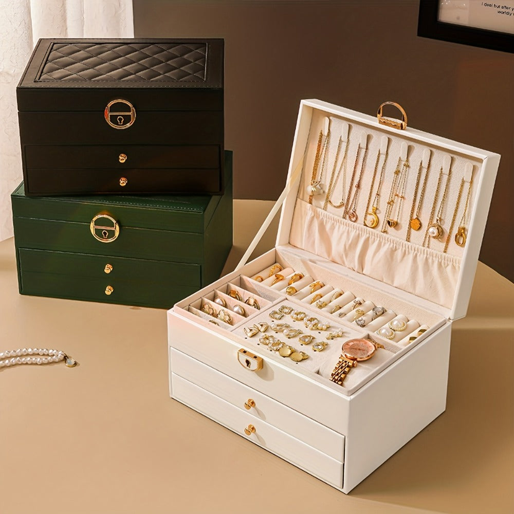 Jewelry Box Large Capacity Vintage Gold Organizer for Necklaces Earrings Bracelets Rings Studs Gift for Women Mom Christmas Holiday